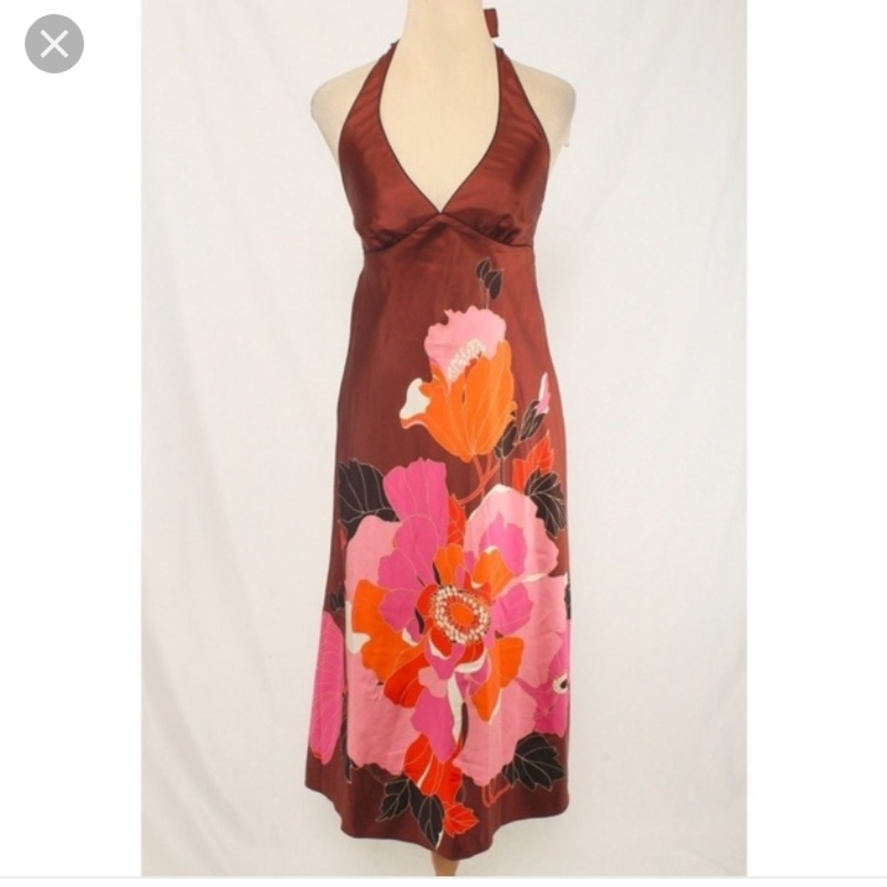 Banana Republic Brown Silk Halter Dress